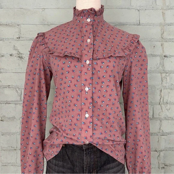 Vintage Floral Ruffle Peasant Blouse - Pink Calico - Picture 5 of 8